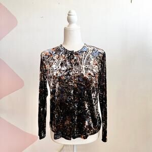 Vintage Velvet Paisley Button Up Top 90s 2000s Boho Retro Indie‎ Sleaze Small